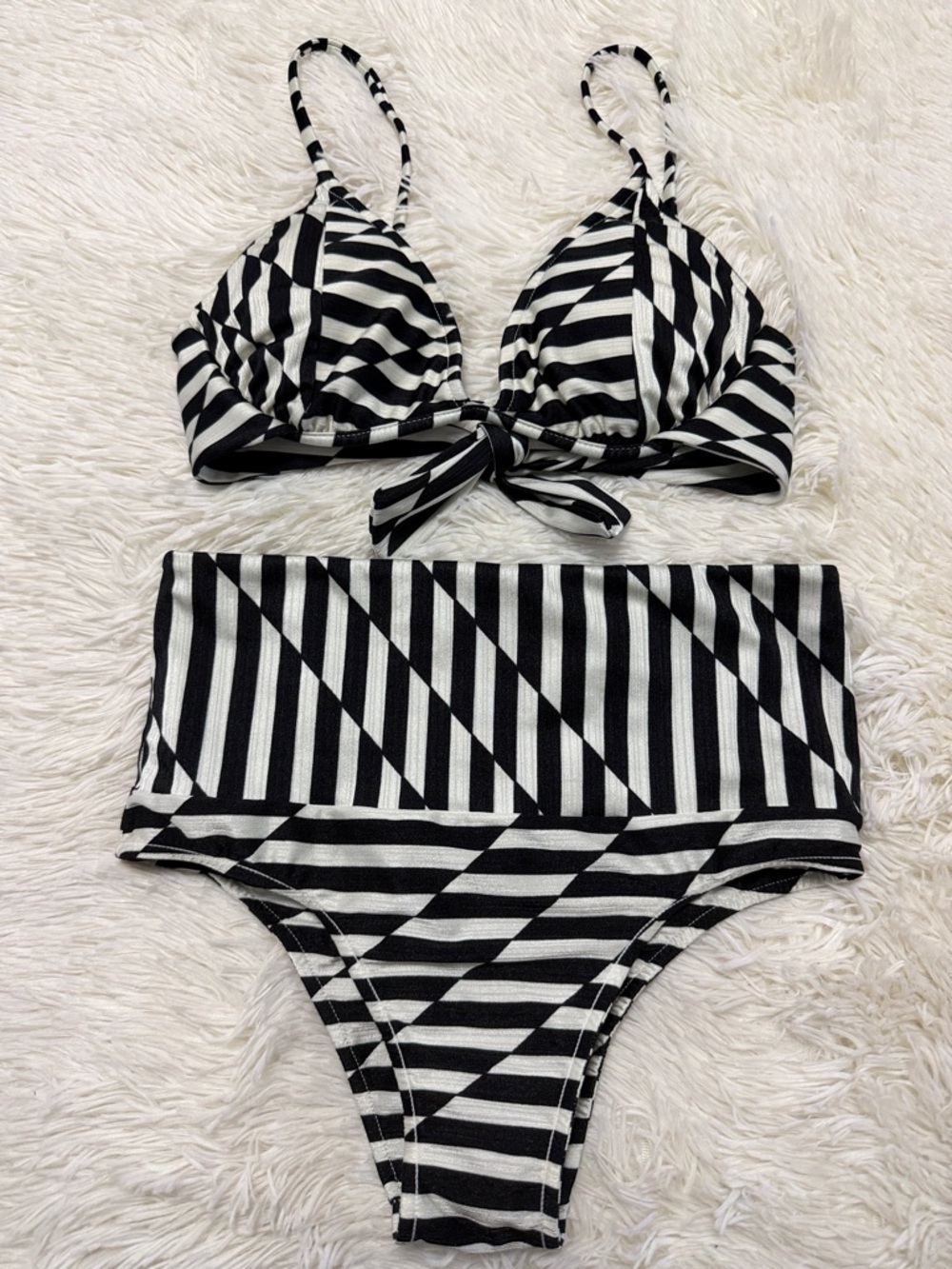 Salinas Black and White High-Waist Stripe Bikini Bottom - NO Size Tag